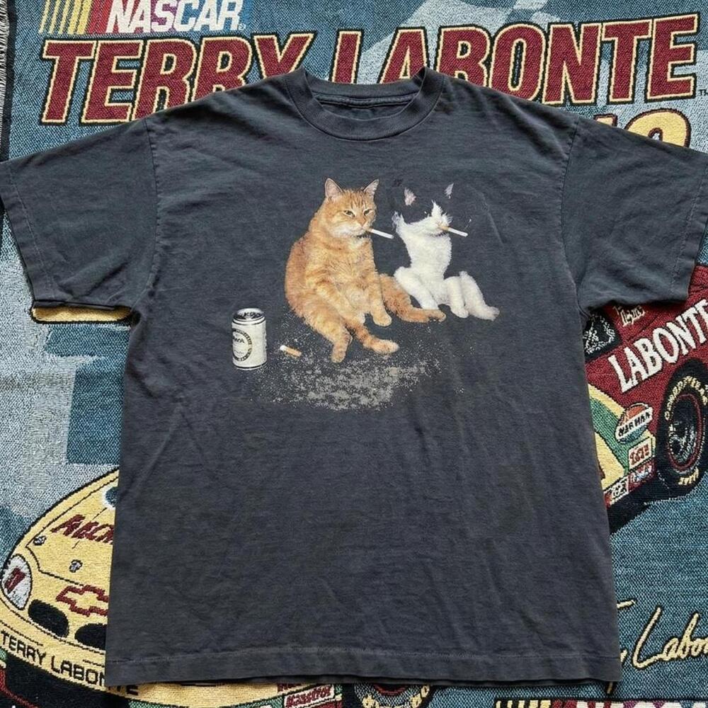 Smoking Cat Cigarettes Black T Shirt